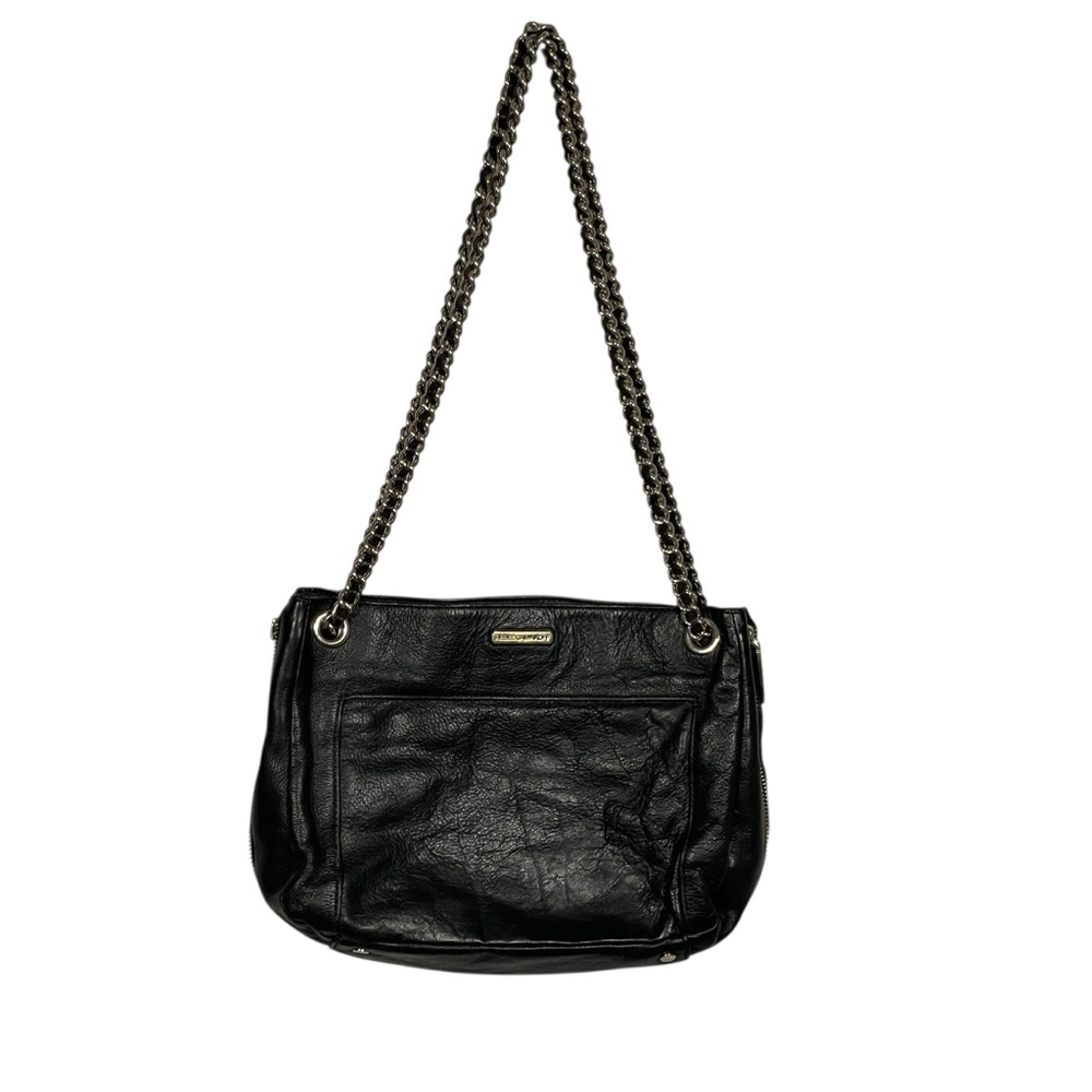 Rebecca Minkoff Black Leather Vtg Y2K Double Chain Strap Crossbody Shoulder Bag